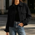 thumbnail image 2 of GaThRRgYP Jean Jacket Women Plus Size Stretchy Fashion Women's Casual Long Sleeve Turndow Collar Pocket Button Top Blouse Ladies Coat Black S, 2 of 8