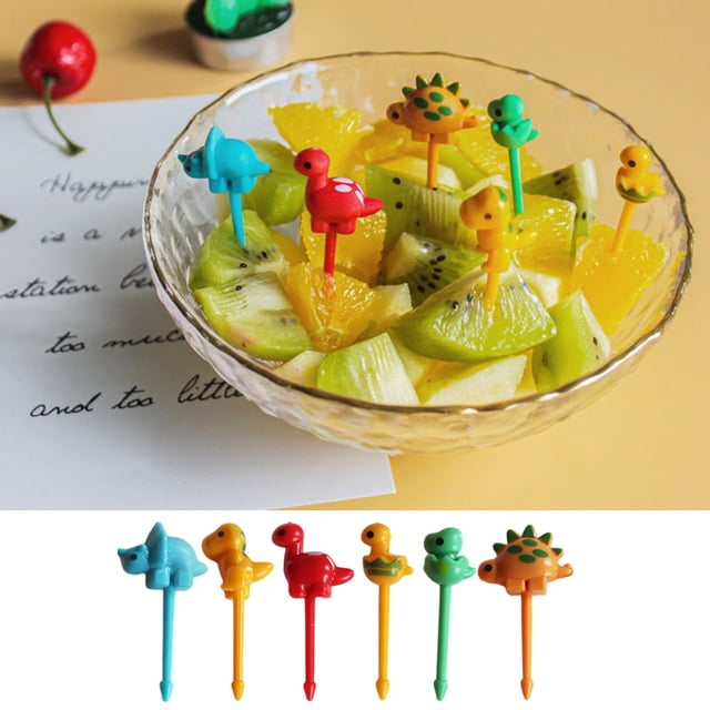 Visland 6 Pcs/Set Mini Dinosaur Fruit Forks Cartoon Animal Bento Stick Decoration Fork Fruit Stick