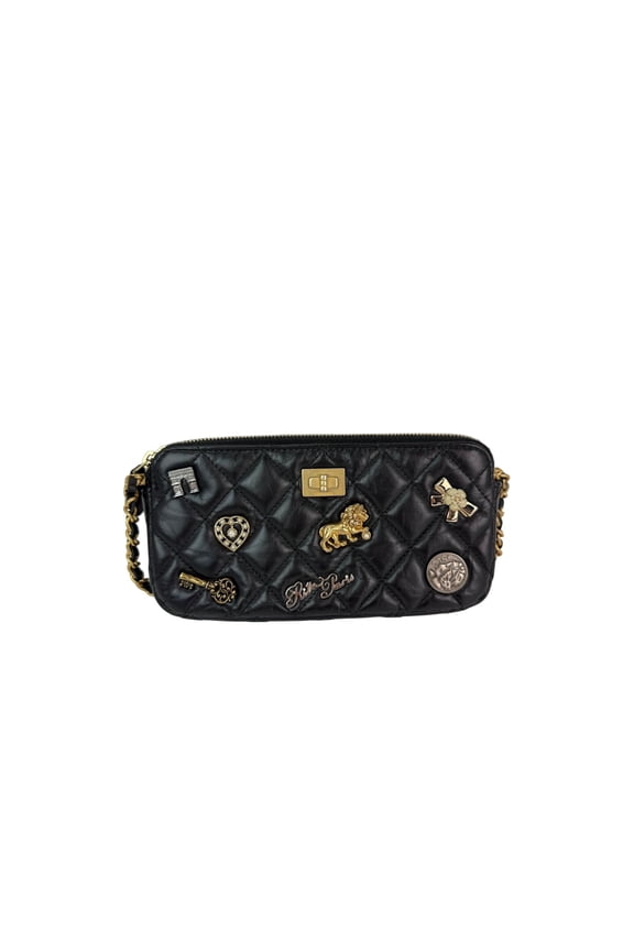 Pre-Owned Chanel Lucky Charms 2.55 Black Double Zip WOC Wallet Clutch Bag