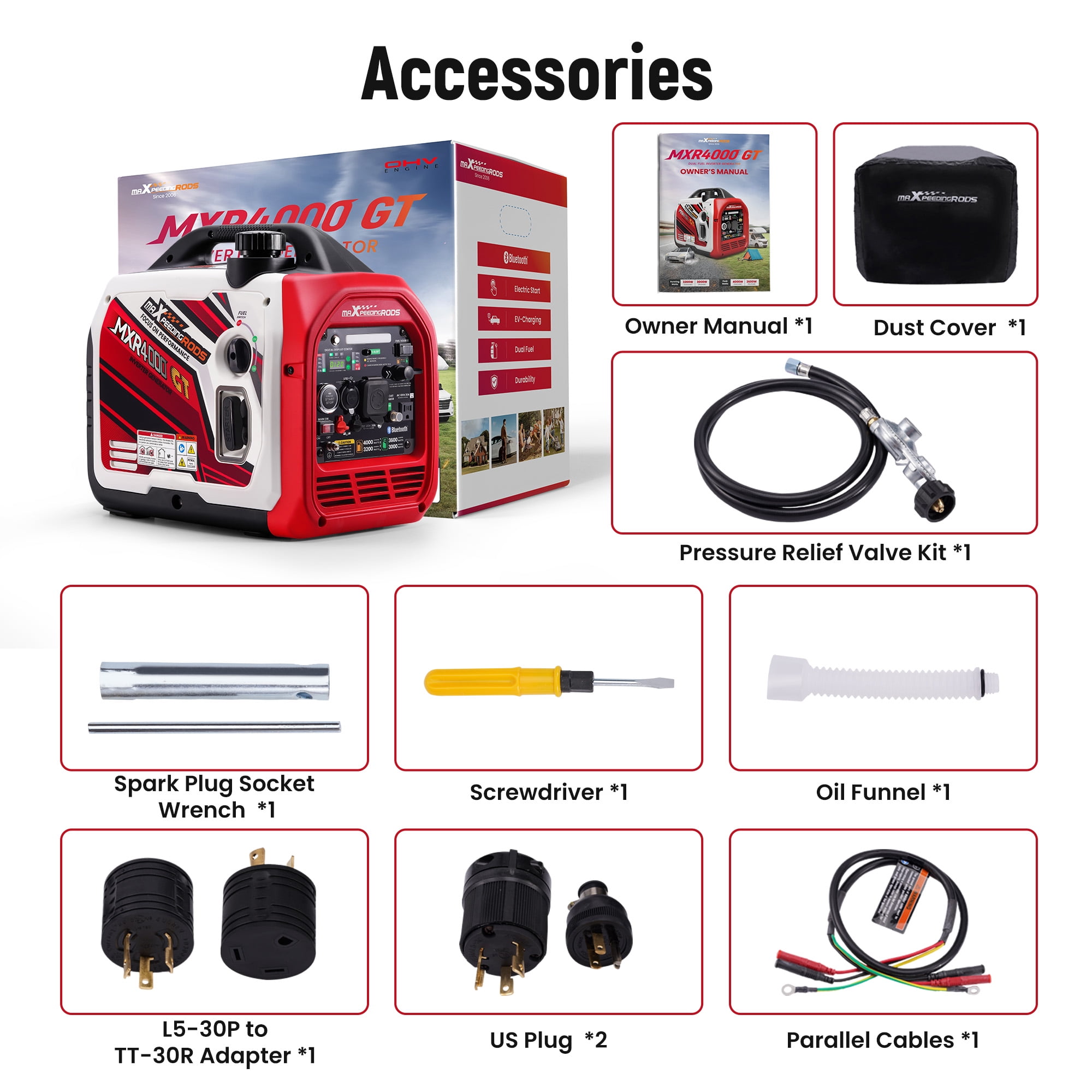 Maxpeedingrods 4000watt Portable Dual Fuel Generator Inverter LPG/Gas Bluetooth Start Quiet