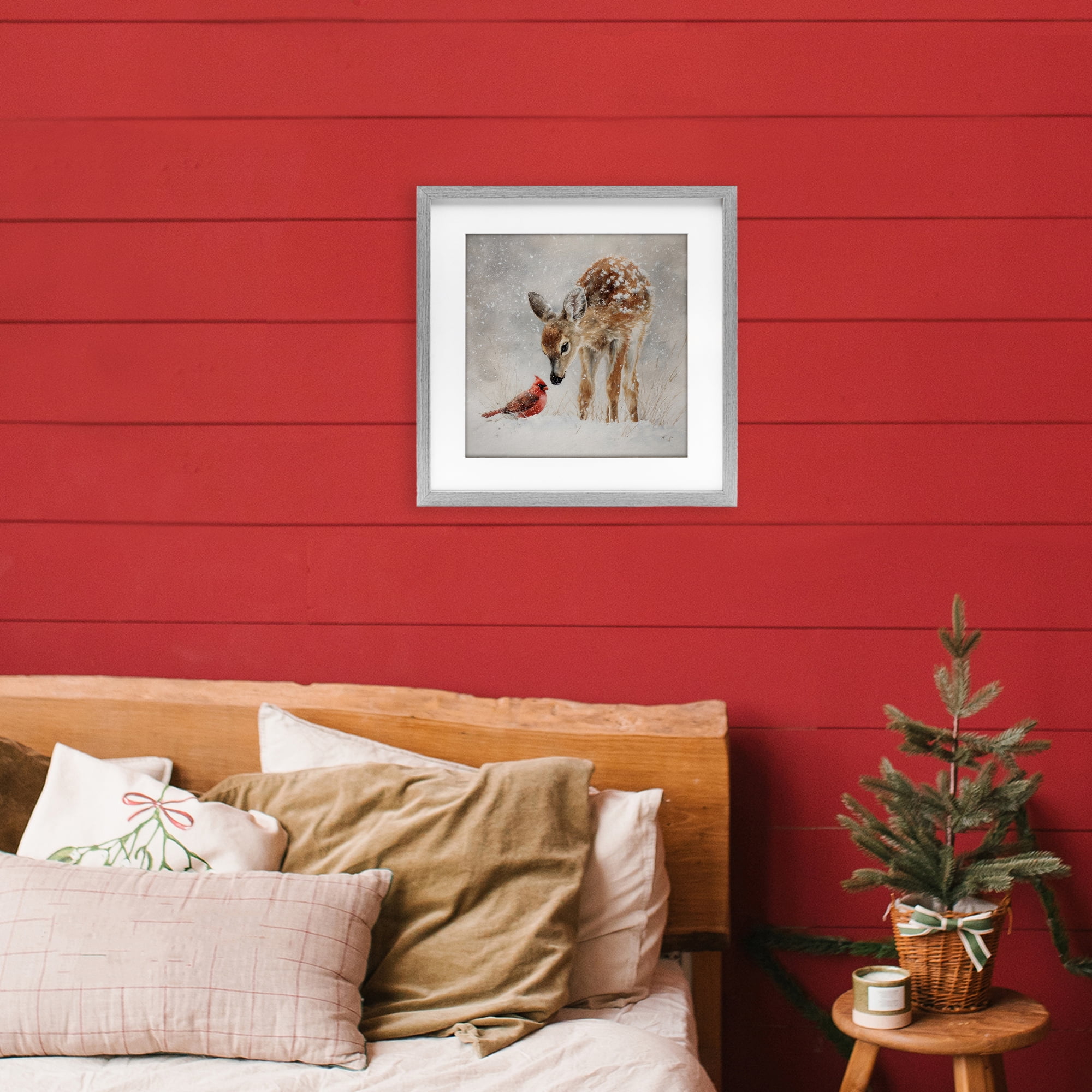 Stupell Industries Little Fawn & The Cardinal Gray Framed Print Under Glass, design by Tina LeCour