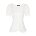 thumbnail image 1 of Camisa victoriana para mujer con cuello en forma de corazón y manga corta con cordones y blusa gótica Blanco XL, 1 of 5