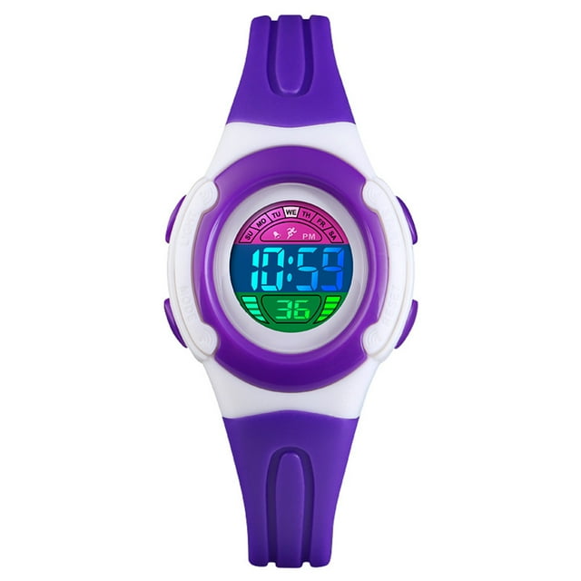 Reloj digital de plástico ABS para niños, pantalla LED de 12/24 horas, reloj de pulsera para niños con esfera redonda y resistente al agua Methold EL4555-02