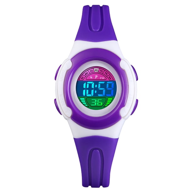 Reloj digital de plástico ABS para niños, pantalla LED de 12/24 horas, reloj de pulsera para niños con esfera redonda y resistente al agua Methold EL4555-02