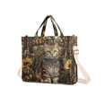 thumbnail image 2 of Corduroy Composite Fabric Tote Bag Magnetic Snap Large Capacity Crossbody Bag Beige Shoulder Strap A Regal Tabby Cat, 2 of 8