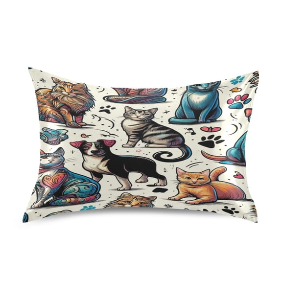 Satin Pillow Case Standard Silk Pillow Cover for Hair and Skin Envelope Closure Cat and Dog Paw 20"x26"