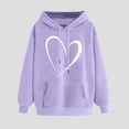 thumbnail image 3 of SEAOPEN Overstock Clearance Women Plus Size Heart Print Hooded Drawstring Hoodies Pullover Sweatshirts Casual Long Sleeve Tops Valentine's Day Blouse with Pockets Purple,XL, 3 of 7