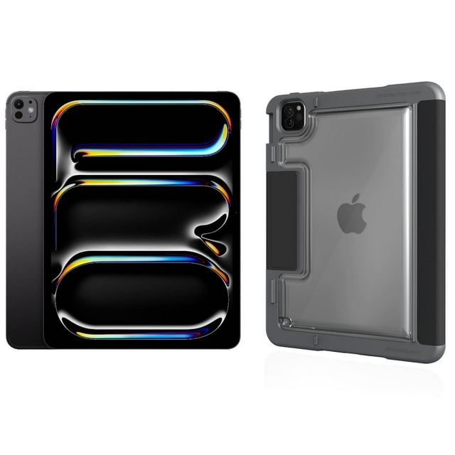 Paquete Apple iPad Pro 13 pulgadas M4 (2024, 256 GB, Wi-Fi con OLED, negro espacial) (MVX23LL/A) Paquete con funda protectora magnética STM Dux Plus
