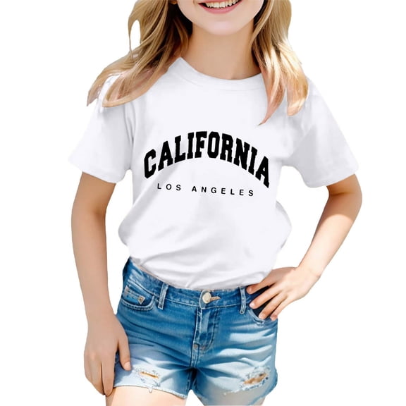 Daznico Boy and Girl Casual California Print Round Neck Loose Short Sleeve T Shirt Top,5-6 Years