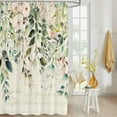 thumbnail image 4 of Fabric Shower Curtain, Green Leaves Vintage Pink Floral Sage Eucalyptus Leaf Bathroom Curtain with 12 Hooks Waterproof No Bad Odor Machine Washable Bath Curtains for Bathroom, Spa Room, 72"x84", 4 of 6