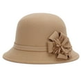 thumbnail image 5 of Women Cloche Bucket Hat, Vintage Fashion Elegant Solid Color Flower Decor Soft Woolen Winter Warm Bowler Cap for Wedding Church Tea Party, 5 of 7