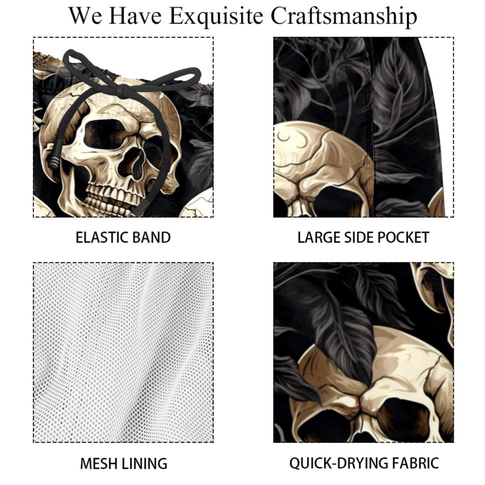 luoweisi Men's Beach Shorts Quick Dry Swim Trunks with Mesh Lining Skull 2XL