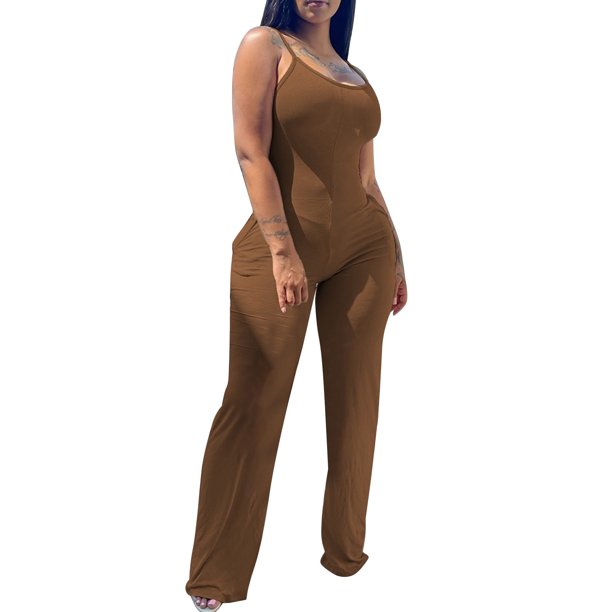 Gibobby pantalones de yoga Mono sin mangas con tirantes de para mujer(Café, XXL)