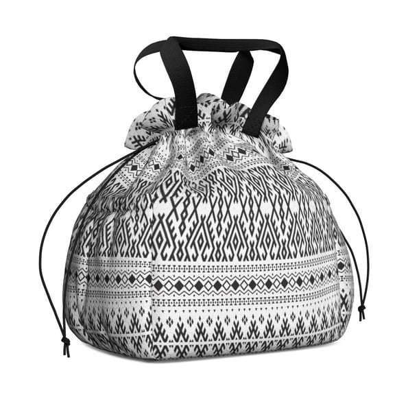 Boho Bohemia Geometric Line Art Drawstring Lunch Bag Women - Drawstring Lunch Bag Insulated for Work Office - Stain-Resistant Large Lunchbags for Women with Multi-Pockets