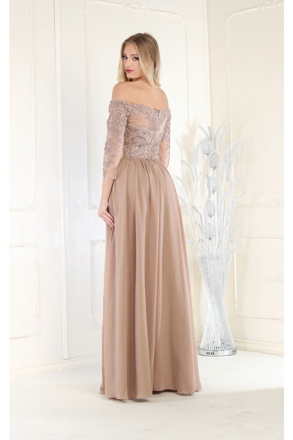 Formal Dress Shops Inc Embroidered Plus Size Formal Gown Mocha 12