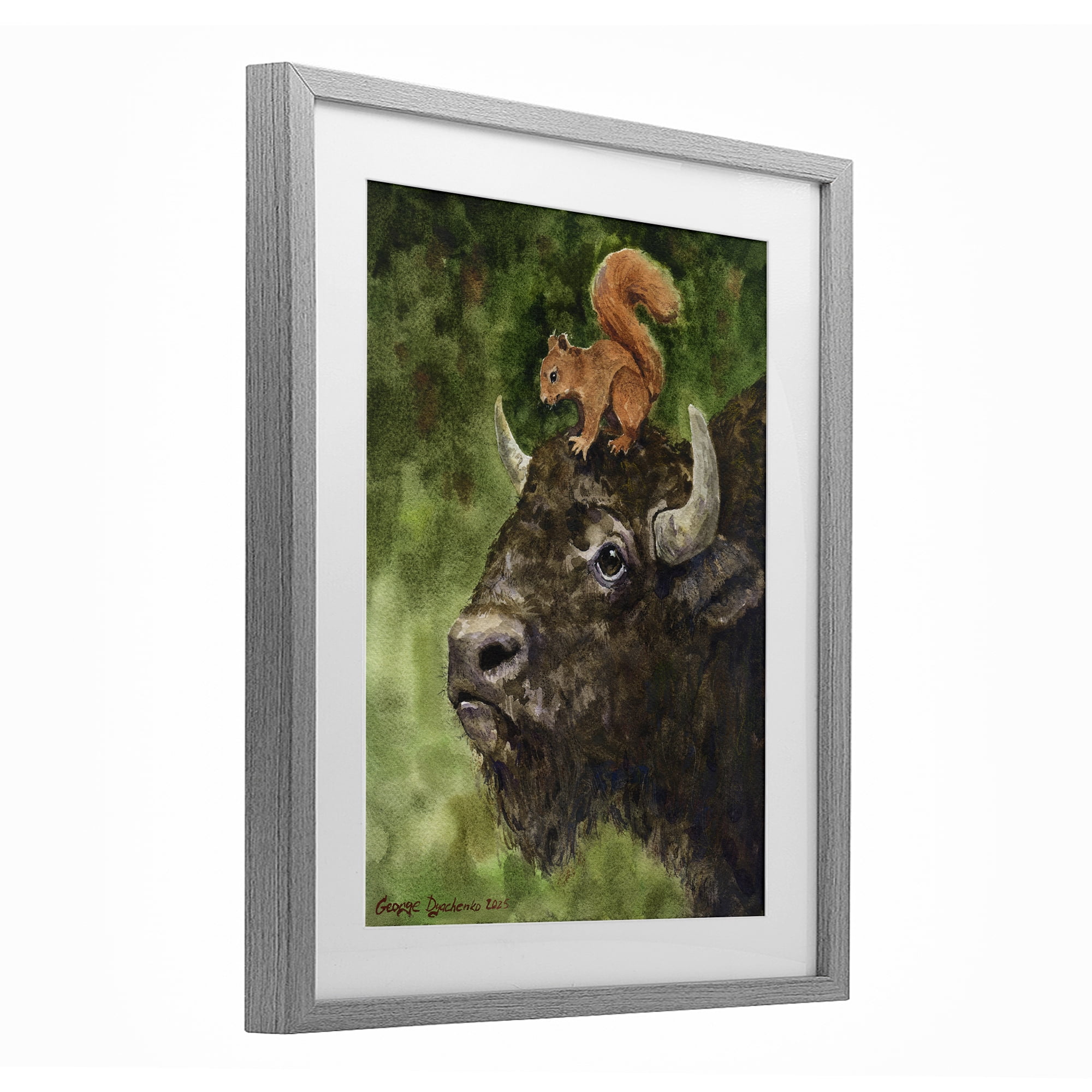 Stupell Industries Bison & Squirrel Duo Gray Framed Print Under Glass, design by George Dyachenko