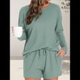 thumbnail image 4 of Conjunto de Pijama para Mujer, de Punto Gofre, Informal, de Dos Piezas, con Bolsillos Verde S, 4 of 9