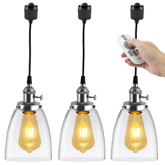 Kiven H-Type Track Lighting, 3-Light Modern Halo Track Pendant Light with Glass Lampshade,Dimmable H Track Light Pedant for Bedroom Kitchen Cafe, Cord length 39.4",Brushed Steel Finish