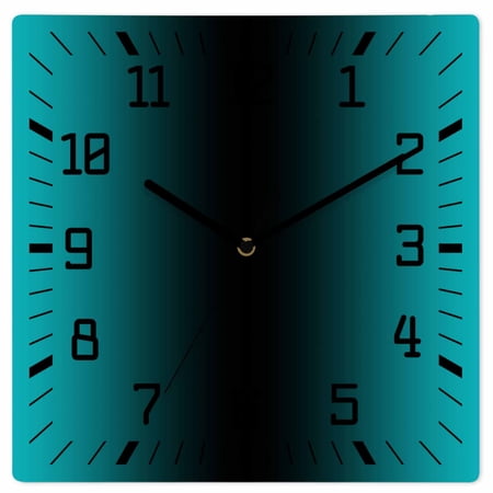 Teal Black Ombre Wooden Wall Clock Silent Non Ticking, Gradient Contemporary Abstract Art Square Wall Clocks Battery Operated, Decor Clock for Home Office, Living Room, Kitchen, 10 Inch