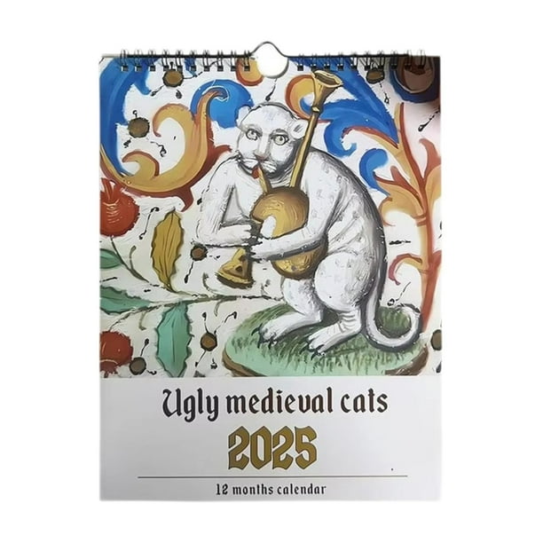 Calendario de pared en espiral 2025 Calendario en espiral Novedad Decoración Calendario mensual Oficina Gato extraño