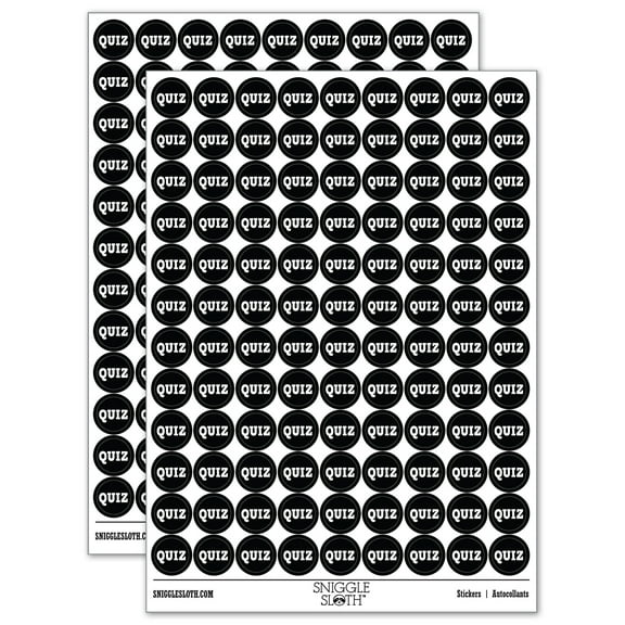 Quiz Fun Text 200 Round Stickers - Black - Gloss Finish - 0.50" Size