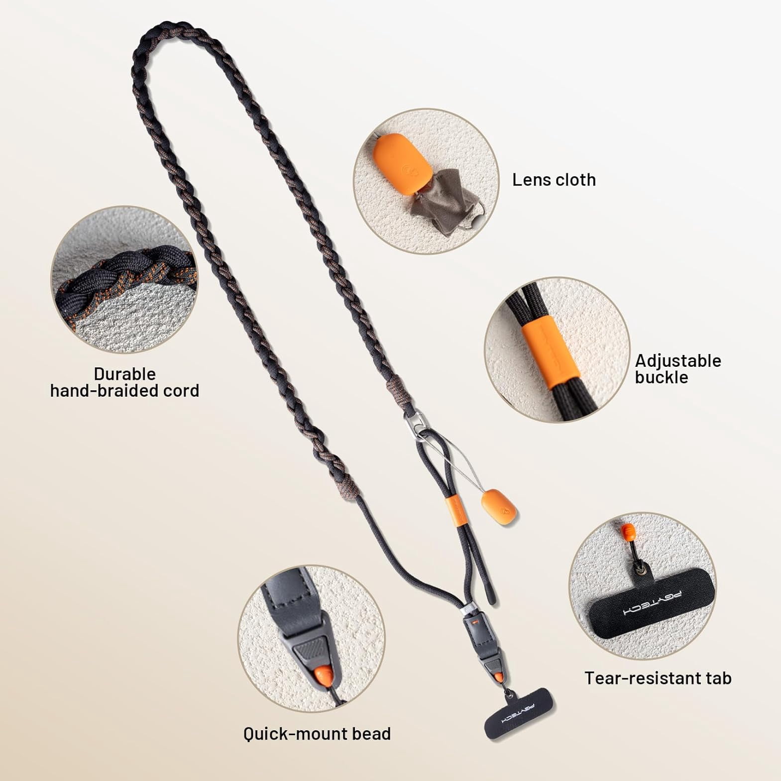 PGYTECH LinkGo Phone Lanyard Adjustable Neck Phone Strap Quick Release with Lens Cloth