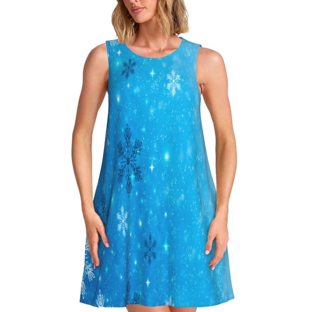 Easygdp Winter With Snowflakes para Vestido Transpirable de Mujer, Vestido Suelto de Manga Corta con Pliegues y Bolsillos para el Verano