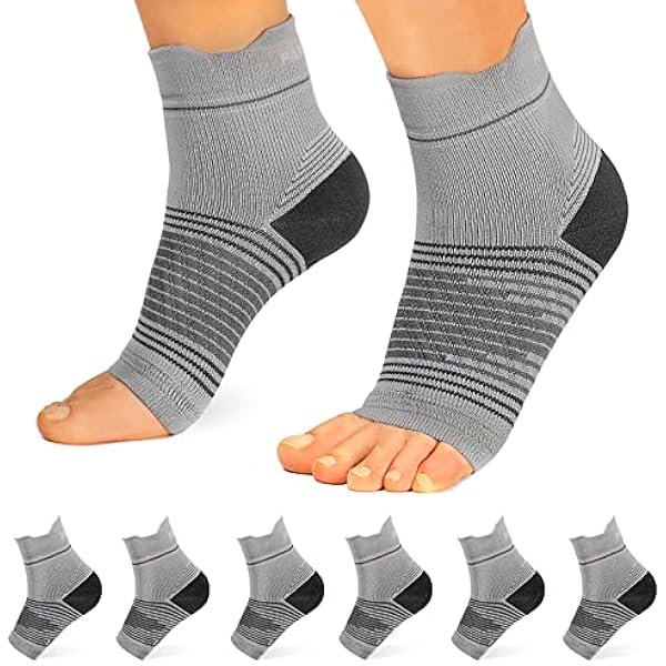 HAYANPlantar Fasciitis Sock (6 Pairs) for Men and Women, Compression Foot Sleeves with Arch and Ankle Support (Gray, Small)