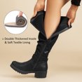 thumbnail image 4 of LOVE STEETLY Women's Knee High Slouchy Chunky Heel Boots, Side Zipper Round Toe Faux Leather Casual Comfort Versatile Boot, 4 of 7