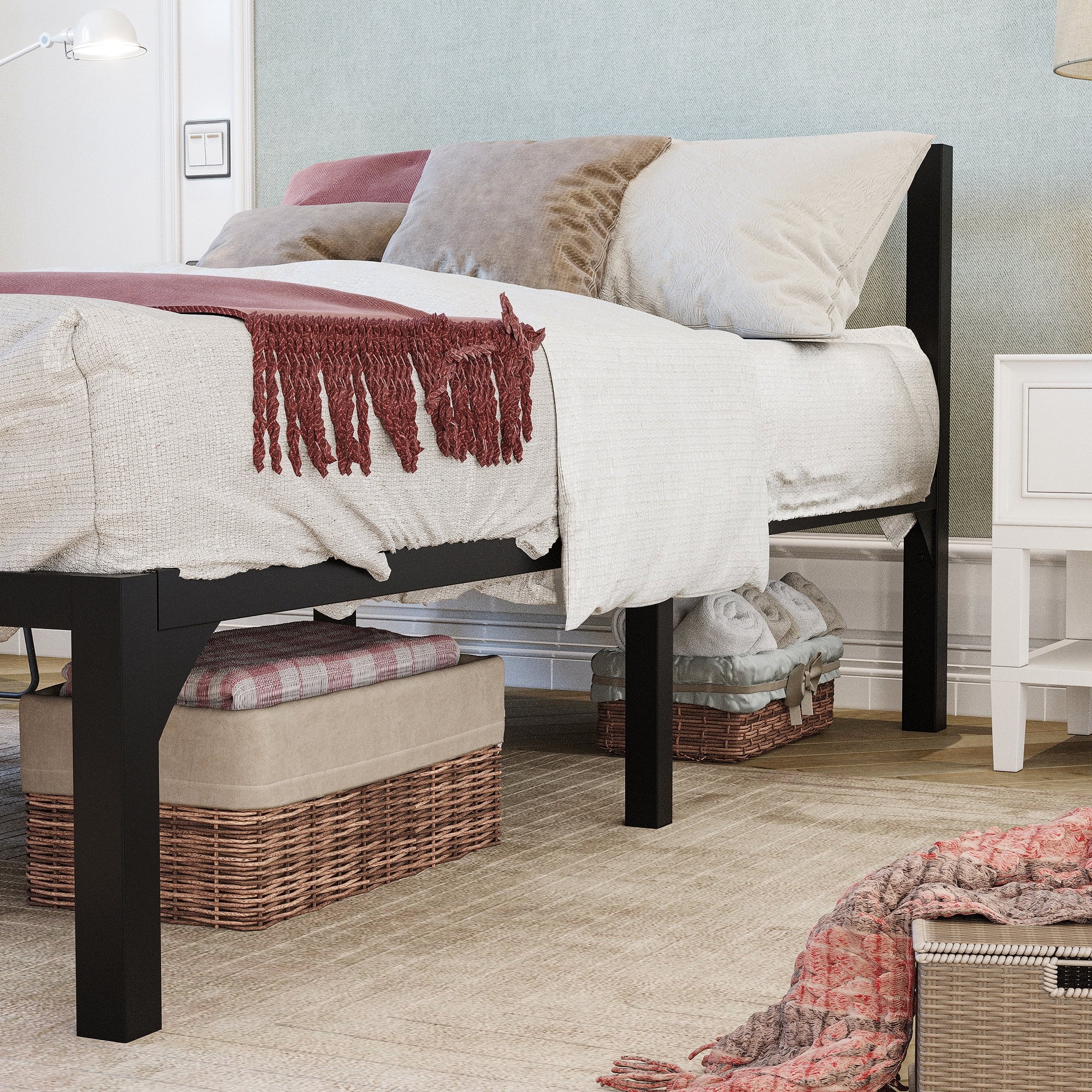 Dextrus King Size Metal Bed Frame with Modern Headboard No Box Spring Needed,Black