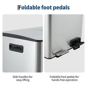 2 x 5.3 Gallon Dual Compartment Stainless Steel Trash Can, Hands-Free Recycling Bin with Soft Close Lid, Foldable Step Pedal and Removable Inner Buckets for Kitchen Office - Silver