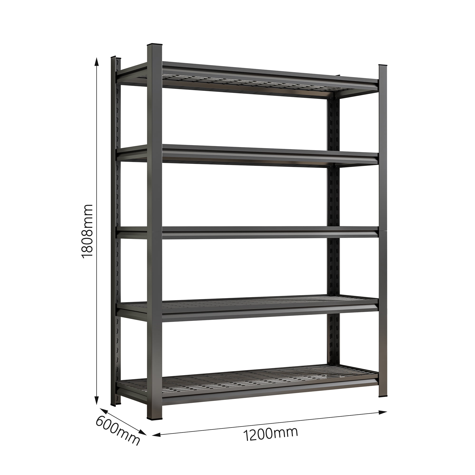 Garage Five Story Shelf, Adjustable Metal Shelf, Black, Requires Assembly, 71.2 in H x 47.24 in L x 23.62 in D
