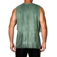 thumbnail image 3 of INSPIRE CHIC Men's Vests Tassel Fringe Retro Open Front Sleeveless Outerwear Vests L Olive Green, 3 of 6