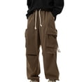 thumbnail image 4 of WXLWZYWL Men's Cargo Pants Big And Tall Flap Pocket Side Solid Pants Drawstring Elastic Waist Long Sweatpants Casual Pants Loose Straight Corduroy Pants Sweatpants Sports Trousers, 4 of 4