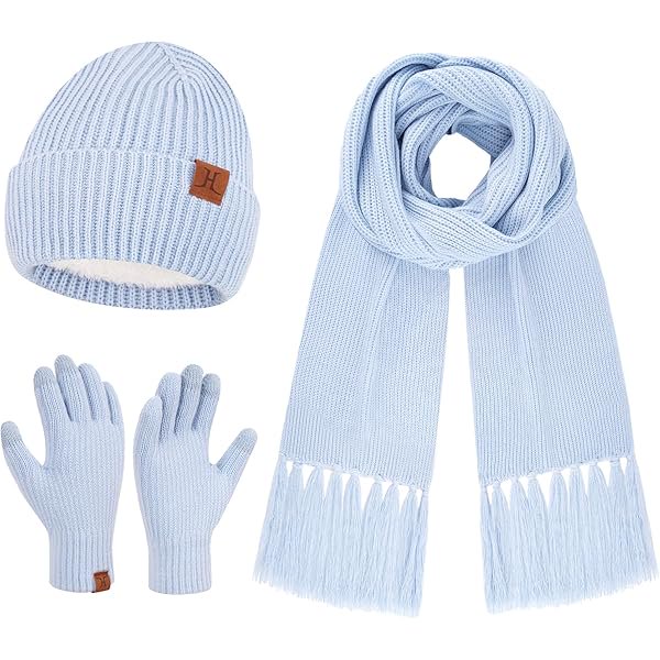 wonima44 Womens Winter Hats Long Scarf Touch Screen Gloves Set Knit Warm Beanie Hat Scarves Gloves for Women Cold Weather Fleece Gifts