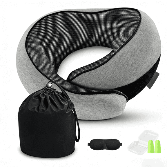 Neck Travel Pillow, Memory Foam Neck Pillow for Comfort on Airplane, Compact and Ergonomic Design for Travel Car Rides and Home Use, for Adults and Kids