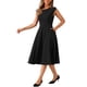 thumbnail image 4 of Vestido de trabajo elegante para mujer Inspire Chic, con mangas cortas, cintura ceñida, corte en A, color negro, 4 of 6
