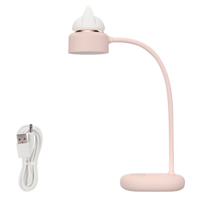 Lámpara de escritorio LED con carga USB Luz nocturna de lectura ajustable plegable con forma de gato lindo (rosa)