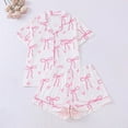 thumbnail image 4 of Christmas pajamas for women setWomen's Bow Print Sleepwear Set With Collar And Short Sleeves, 4 of 9