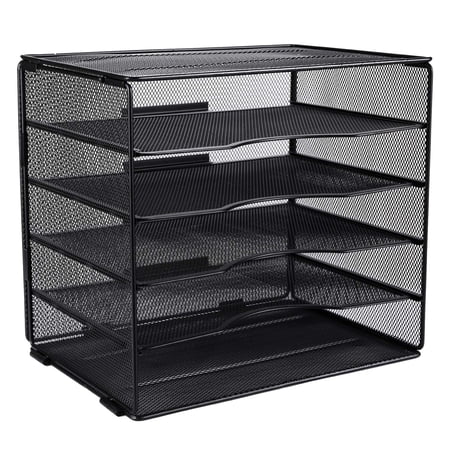 EasyPAG 5 Tier Mesh Desk File Organizer Office File Sorter Desk Trays Classroom Paper Organizer for Letter Legal File Holder Screwless Design,Black