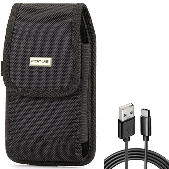 6ft USB Cable   Case Belt Clip for Motorola One 5G Ace Phone - Type-C Charger Cord Power Wire and  Rugged Holster Canvas Cover Combo for Motorola One 5G Ace