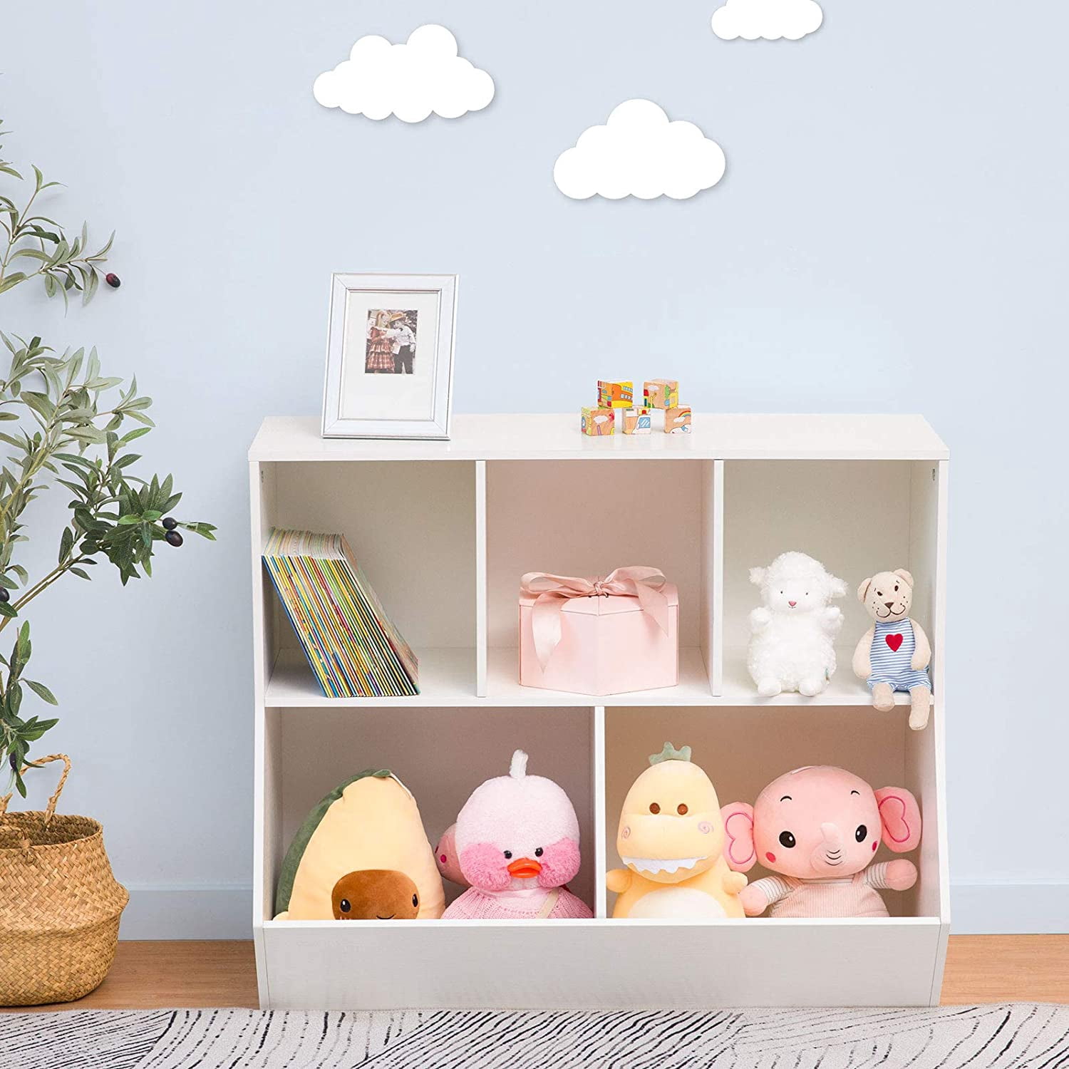 HOOBRO Kids Bookshelf Bookcase Footboard Children's Toy Storage Cabinet Playroom Hallway WT32CW01