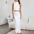 thumbnail image 7 of Two Piece Skirt Set Formal Satin Neck Sleeveless Solid Flowy Maxi Tank Top and Skirt Womens 2 Piece Outfits Summer White L, 7 of 7