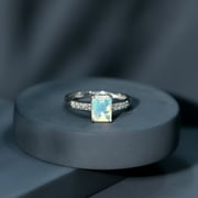 Rosec Jewels Natural Ethiopian Opal Emerald Cut Engagement Ring 2 Carat - Opal Diamond Ring - AAA Quality - with Jewelry Box, 925 Sterling Silver, US 4.00