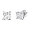thumbnail image 2 of Haus of Brilliance 14K White Gold 2.0 Cttw Womens Princess Cut Lab-Grown Diamond Solitaire Stud Screw On Back 4-Prong Earrings (F-G Color, VS2-SI1 Clarity), 2 of 6