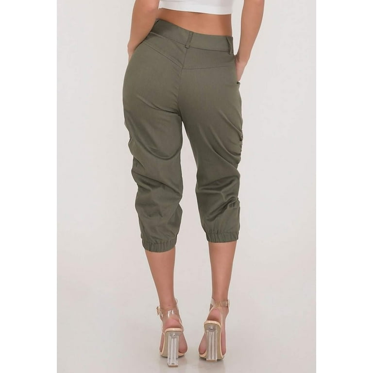 Women's Pocket Cargo Capri Pant Paper Bag High Waist Cropped Pant Trousers  Casual Trouser Jogging Pants