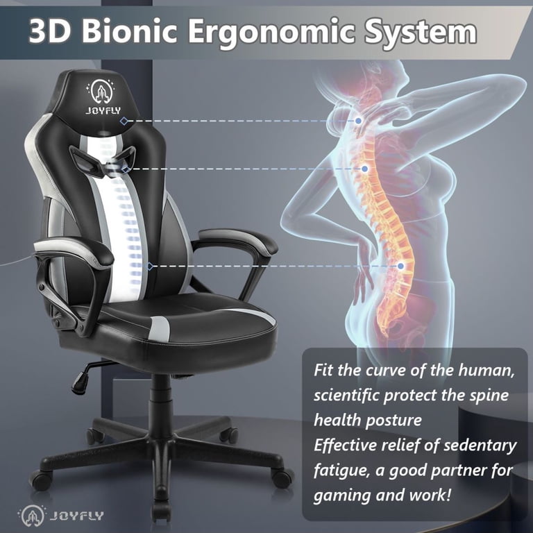JOYFLY ゲーミングチェア ブラック/ホワイト JOYFLY Ergonomic Gamer Chair, Sturdy Office & Computer Chair, PU