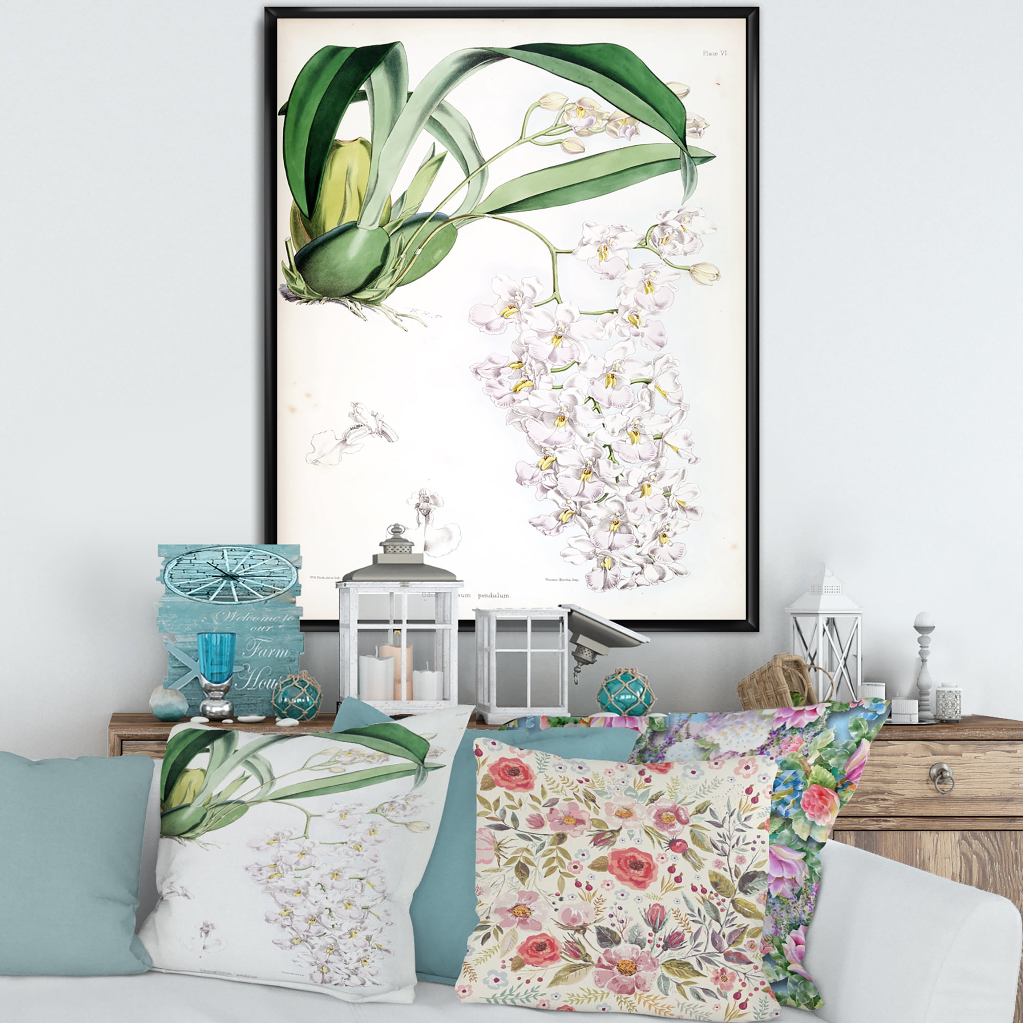 Designart 'Ancient White Orchid II' Traditional Framed Canvas Wall Art Print