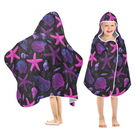 joogoo Starfish Shells Purple Kids Hooded Beach Towel Baby Bath Towel 23.5"x50"