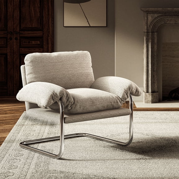 Modway Ansel Boucle Fabric Upholstered Accent Chair in Newsprint